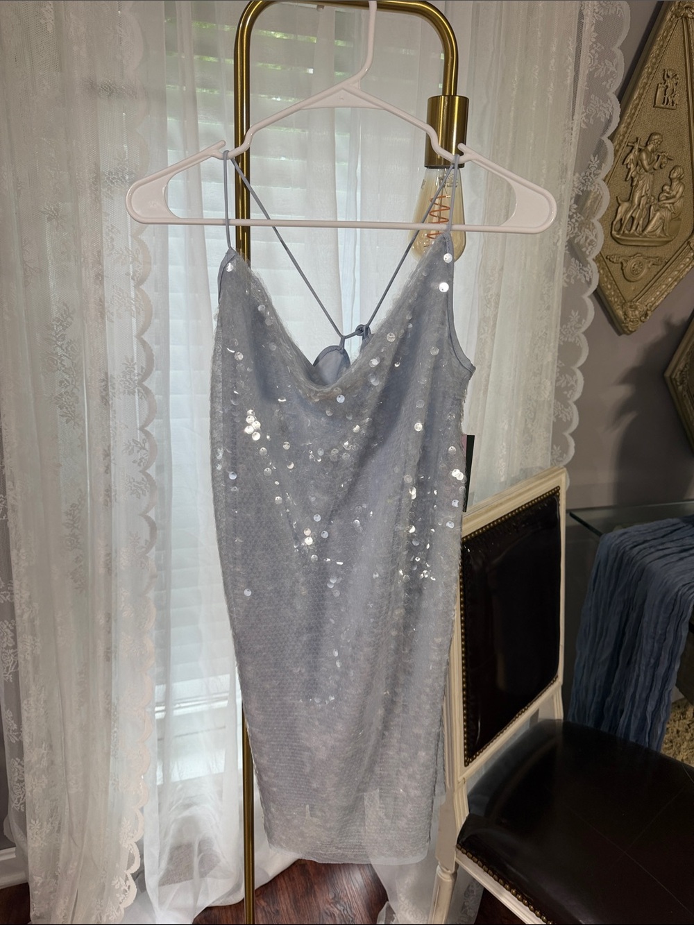 wild fable Silver Sequin Cowl Mini Dress